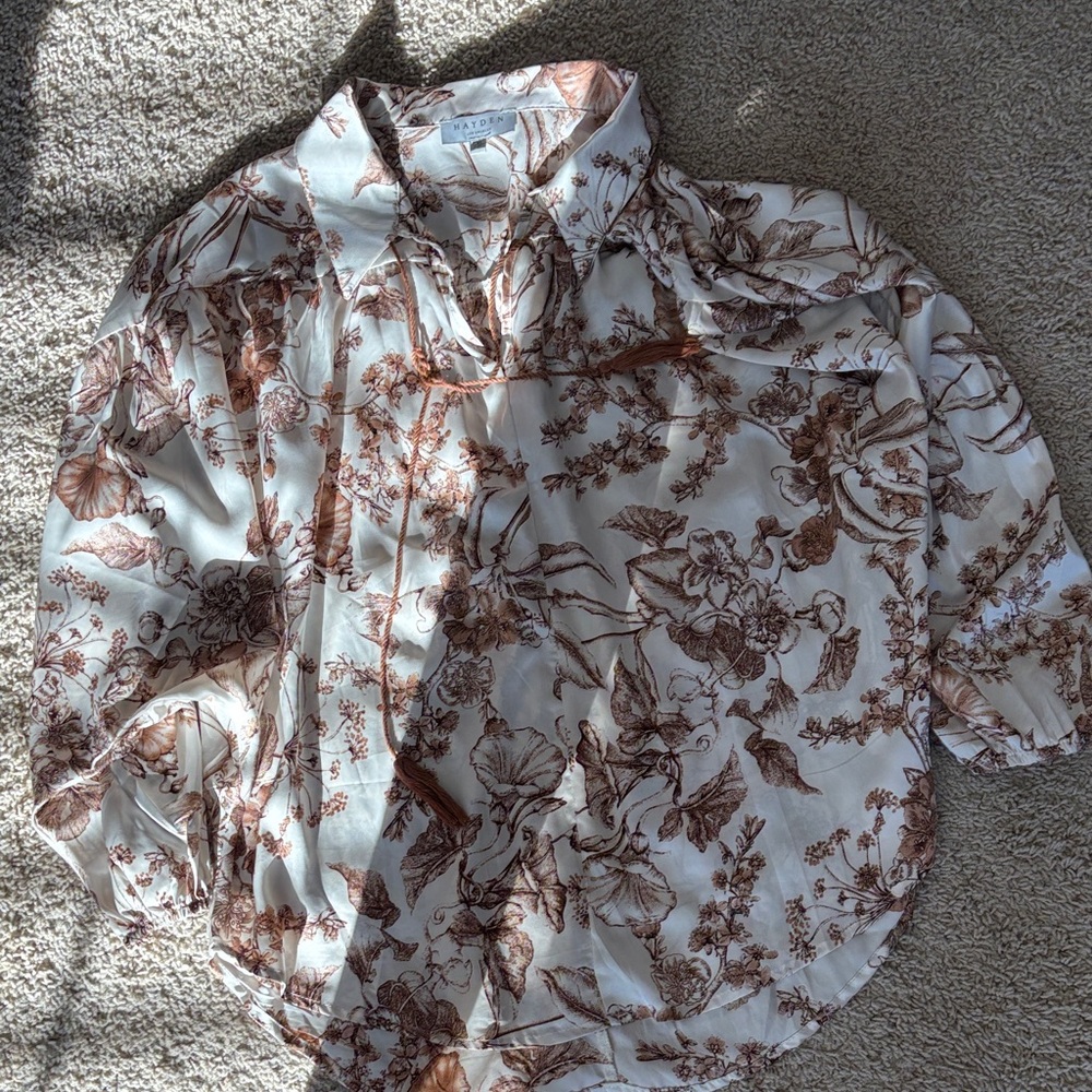 Botanical Print Blouse in Brown and Cream